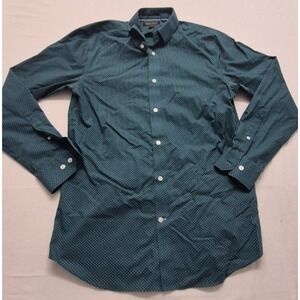 Banana Republic mens Green patten slim fit non-iron Btton up shirt M 100% cotton